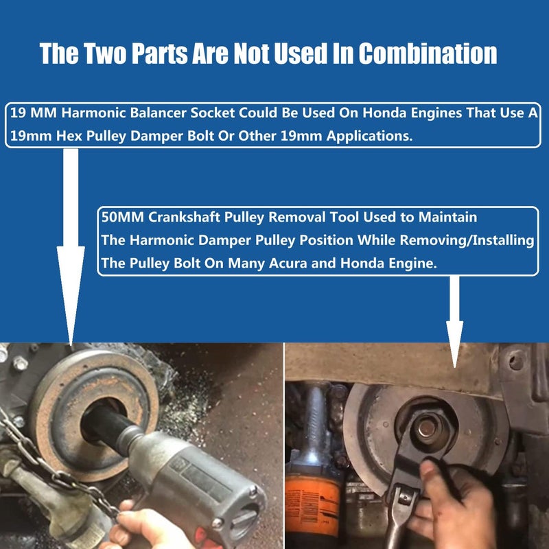 Moker 50mm Crankshaft Crank Pulley Wrench Holder for Honda and Acura Engines (with 19mm Harmonic Balancer Socket), 3 Times Momentum Power of Standard Impact Sockets, Counter-Weighted Socket Tools - Image 4
